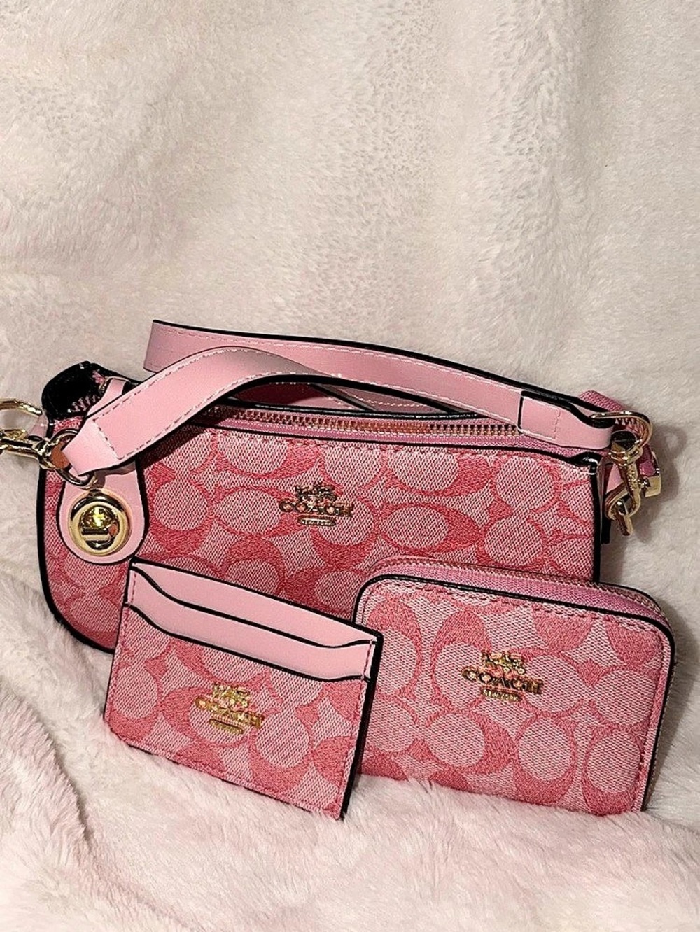 Coach Serena Satchel in Signature Canvas Pink Crossbody Set